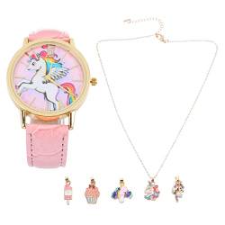 Hemobllo 1 Satz 6 STK Einhorn Uhr Lebensmittelkette Für Kinder Stylische Uhr Für Mädchen Modeuhr Für Kinder Einhorn Kinderuhr Kinder-Cartoon-Uhr Süße Tieruhr Elastisch Student Pu Armband von Hemobllo