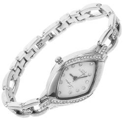 Hemobllo Damen-Armbanduhr mit Strass-Armbanduhr, modisch, elegant, Damenuhr, Mini-Kleid, Bling Armbanduhr (Golden White), silberfarben / weiß, M von Hemobllo