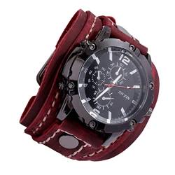 Hemobllo Geschenke Für Männer M?nner Watch Casual Armbanduhr Rindslederband Uhr M?nner Big Dial Watch Decor Dunkelrot Männer Geschenke von Hemobllo