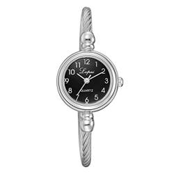 Hemobllo Modische Damen-Armbanduhr, Quarz, Armreif, Armband, einzigartig, elegant, Edelstahl-Drahtband, arabische Ziffern von Hemobllo