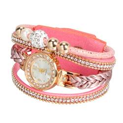 Hemobllo Strass Uhr Uhrenarmband Für Damen Wickelarmband Aus Strass Kristalluhr Mama Gewebte Armbänder Für Damen Uhr Damen Roségold Armbanduhr Perlen Frau von Hemobllo