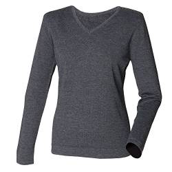 Henbury Damen Feinstrick-Pullover mit V-Ausschnitt (L) (Grau) von Henbury