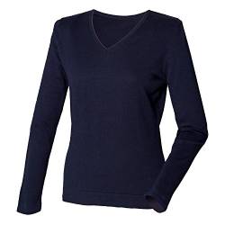 Henbury Damen Feinstrick-Pullover mit V-Ausschnitt (L) (Marineblau) von Henbury