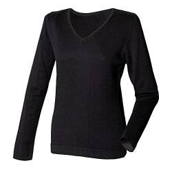 Henbury Damen Feinstrick-Pullover mit V-Ausschnitt (L) (Schwarz) von Henbury