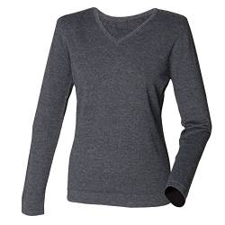 Henbury Damen Feinstrick-Pullover mit V-Ausschnitt (M) (Grau) von Henbury