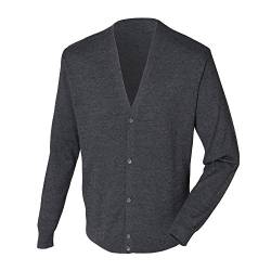 Henbury Herren Feinstrick-Strickjacke mit V-Ausschnitt (Small) (Grau) von Henbury