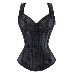 Hengzhifeng Brokat Corsage Damen Push Up Korsage mit Trägern Korsett Top (EU 32-34,Schwarz) von Hengzhifeng