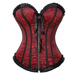 Hengzhifeng Corsage Reissverschluss Damen Korsage Bustier Korsett Top (EU 44-46,Rot) von Hengzhifeng