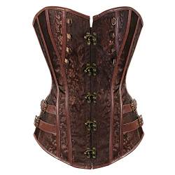 Hengzhifeng Corsage Steampunk Damen Brokat Korsage Halloween Korsett Top (EU 32-34,Braun) von Hengzhifeng