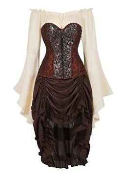 Hengzhifeng Corsage Steampunk Korsett Burlesque Carneval Kostüm Damen (EU 32-34,Braun) von Hengzhifeng