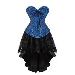 Hengzhifeng Corsage mit Rock Damen Steampunk Brokat Korsett Karnevals Party Korsage Kostüm (EU 38-40,Schwarz Blau) von Hengzhifeng