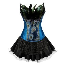 Hengzhifeng Damen Corsage mit Rock Steampunk Pfau Feder Korsett Karnevals Party Korsage Kostüm (EU 30-32,Blau Schwarz) von Hengzhifeng