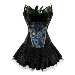 Hengzhifeng Damen Corsage mit Rock Steampunk Pfau Feder Korsett Karnevals Party Korsage Kostüm (EU 34-36,Schwarz) von Hengzhifeng