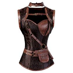 Hengzhifeng Steampunk Corsage Damen Halloween Korsage Body Korsett Top (EU 34-36,Braun) von Hengzhifeng