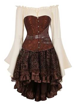 Hengzhifeng Steampunk Corsage Korsett Partykleid Kostüm Piratin Damen (EU 34-36,Braun) von Hengzhifeng