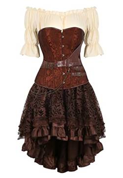 Hengzhifeng Steampunk Corsage Partykleid Korsett Kostüm Piratin Damen (EU 36-38,Braun) von Hengzhifeng