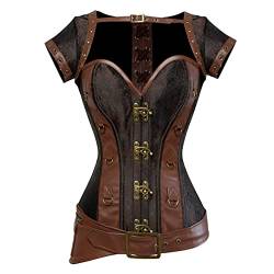 Hengzhifeng Steampunk Corsage Piratin Damen Western Korsage Party Korsett Top (EU 30-32,Braun) von Hengzhifeng