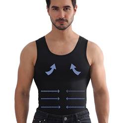 Henicepte Herren Bauchkontrolle Brust Kompression Verstecken Gynäkomastie Unterhemd Shapewear, schwarz, 3X-Groß von Henicepte