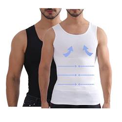 Henicepte Männer Abnehmen Bauchkontrolle Brust Kompression Verstecken Gynäkomastie Unterhemd Shapewear, 2er-Pack: Schwarz/Weiß, Medium von Henicepte