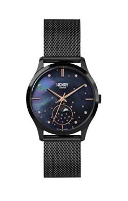 Henry London Unisex Erwachsene Mondphase Quarz Uhr mit Edelstahl Armband HL35-LM-0326 von Henry London