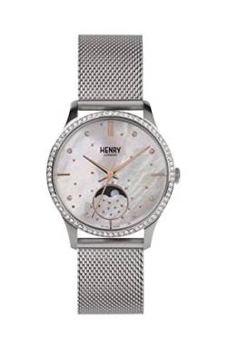 Henry London Unisex Erwachsene Mondphase Quarz Uhr mit Edelstahl Armband HL35-LM-0329 von Henry London