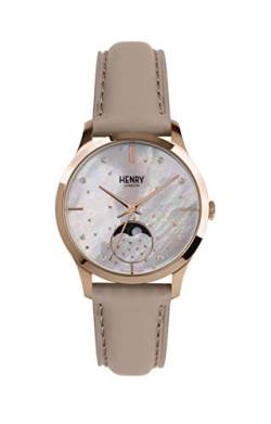 Henry London Unisex Erwachsene Mondphase Quarz Uhr mit Leder Armband HL35-LS-0320 von Henry London