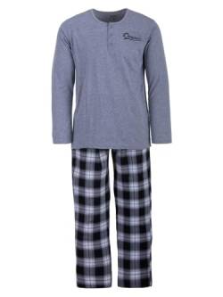 Henry Terre Herren Pyjama Langarm Modell 2er Set Schlafanzug kariert Größe M-3XL, Farbe:Grau, Größe:M von Henry Terre