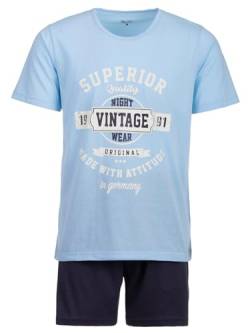 Henry Terre Herren Pyjama Set 2 TLG. Shorty Vintage Blaue Shorts Übergröße Baumwolle, Farbe:Hellblau, Größe:XXL von Henry Terre