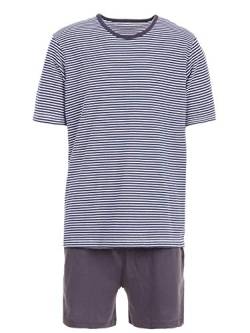 Henry Terre Herren Pyjama Set Shorty Gestreift Loungewear 2-TLG. Herren Shorty Kurzarm Streifen Rundhals-Auschnitt, Farbe:Navy, Größe:XL von Henry Terre