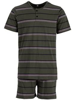Henry Terre Herren Pyjama Shorty Pyjama Schlafanzug mit Streifen Sommer M-XXL, Farbe:Olive, Größe:L von Henry Terre