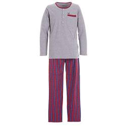 Herren Pyjama Langarm Set Baumwolle mit Knopfleiste und Langer Hose, Farbe:Grau, Größe:M von Henry Terre