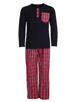 Herren Pyjama Langarm Set Baumwolle mit Knopfleiste und Langer Karierter Hose (as3, Alpha, x_l, Schwarz) von Henry Terre