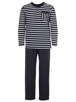 Herren Pyjama Schlafanzug lang 2 Teilig Regular fit Pyjamaset, Farbe:Navy, Größe:L von Henry Terre