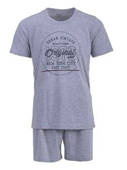 Herren Pyjama Shorty Set Schlafanzug 2-Teilig Größe M-5XL, Farbe:Grau, Größe:3XL von Henry Terre