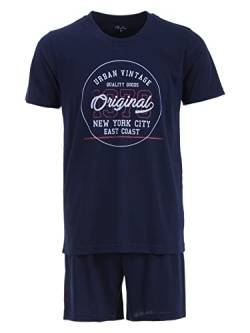 Herren Pyjama Shorty Set Schlafanzug 2-Teilig Größe M-5XL, Farbe:Navy, Größe:XL von Henry Terre