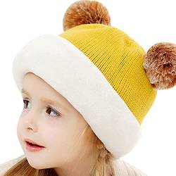 Herbests Warm Mütze und Schal Set für Jungen Mädchen 3-6 Jahre,Bommelmütze Strickmütze mit Pompom Winter Warm Weiches Strickmützen Schlupfmütze Schalmütze Niedlich Beanie Cap Beanie Hut von Herbests