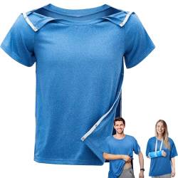 Hercicy Hemd nach Operationen, Unisex, Schulterchirurgie, linke und rechte Seite, Schnappzugriff, Erholungs-T-Shirt für Damen und Herren, Blau, Größe XXL von Hercicy