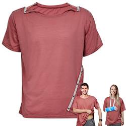 Hercicy Hemd nach Operationen, Unisex, Schulterchirurgie, linke und rechte Seite, Schnappzugriff, Erholungs-T-Shirt für Damen und Herren, Rot, Größe XL von Hercicy