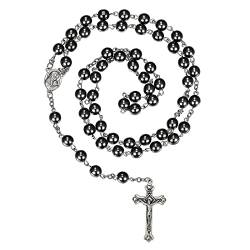 Rosenkranz Kommunion Halskette Perlen Katholische Kreuz Halskette für Herren Frauen Kreuzkette Heilige Kommunion Gastgeschenk für Mädchen Jungen Schwarze von Herdear