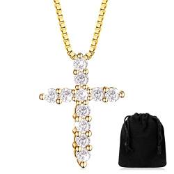 Weiß Vergoldete Damen Kreuz Kette Halskette mit Kreuz Diamant Anhänger Weißer Kristall Kreuz Diamant Halskette Schmuck für Frauen Mädchen Geschenk (Gold) von Herdear