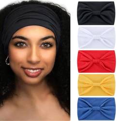 Herfair 5 Stück Haarreifen Damen, Breite Stirnband Haarbänder Elastische Stirnbänder, Einfarbig Haarschmuck Headband Absorbierend Turbane für Yoga Sport (A) von Herfair