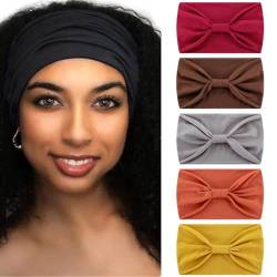 Herfair 5 Stück Haarreifen Damen, Breite Stirnband Haarbänder Elastische Stirnbänder, Einfarbig Haarschmuck Headband Absorbierend Turbane für Yoga Sport (C) von Herfair