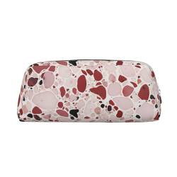 Federmäppchen, rotes Terrazzo-Leder, Federmäppchen, tragbar, Schreibwaren-Organizer, Stiftehalter, Make-up-Tasche mit Reißverschluss, silber, Einheitsgröße, Kosmetiktasche von HerfsT