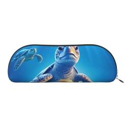 Federmäppchen Schildkröte in blauem Wasser, Leder, Federmäppchen, tragbarer Schreibwaren-Organizer, Stiftehalter, Make-up-Tasche mit Reißverschluss, silber, Einheitsgröße, Kosmetiktasche von HerfsT