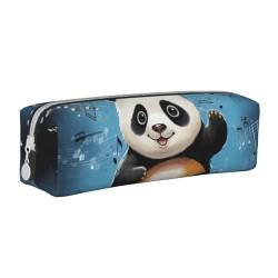 Federmäppchen aus Leder mit lebhaftem Blumenmuster, tragbarer Schreibwaren-Organizer, Stiftehalter, Make-up-Tasche mit Reißverschluss, Panda tanzt auf Musiknoten, Einheitsgröße, Kosmetiktasche von HerfsT