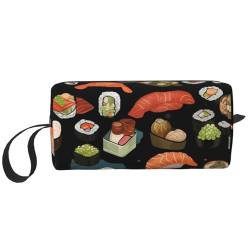 Make-up-Tasche für Damen, Hahn, große Kapazität, Kosmetiktasche, tragbare Kulturbeutel, Reiseaufbewahrung, Japanisches Sushi schwarz, Einheitsgröße von HerfsT