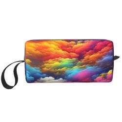 Make-up-Tasche für Damen, Regenbogenfarben, bunt, großes Fassungsvermögen, tragbare Kulturbeutel, Reiseaufbewahrung, Regenbogenwolken, Einheitsgröße von HerfsT