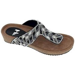 Hergos, Damen-Sommer-Sandalen mit Perlen und weichem Fußbett, Schwarz , 37 EU von Hergos