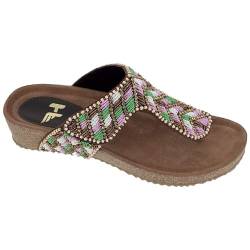 Hergos, Damen-Sommer-Sandalen mit Perlen und weichem Fußbett, bronze, 36 EU von Hergos