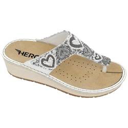 Hergos, Damen-Sommer-Sandalen mit Perlenherzen und herausnehmbarem Fußbett, Weiß, Weiß, 35 EU von Hergos